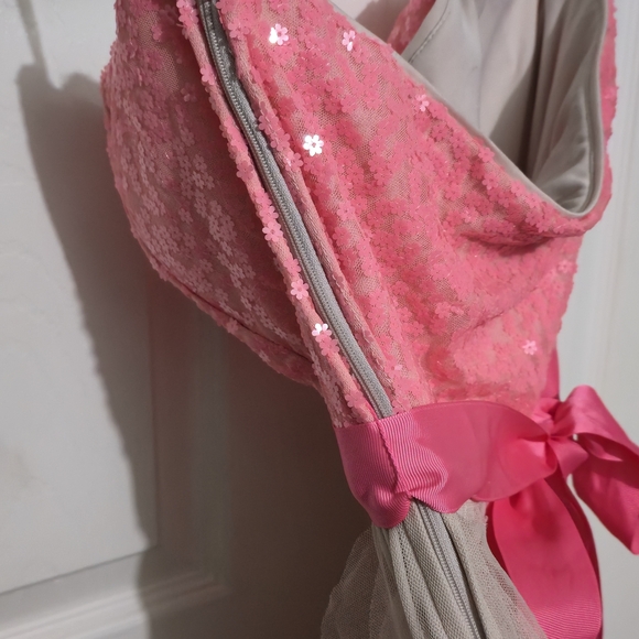 Teeze Me Pink Sequin Bodice with Cream Tulle Skirt Prom Dress - Picture 6 of 7